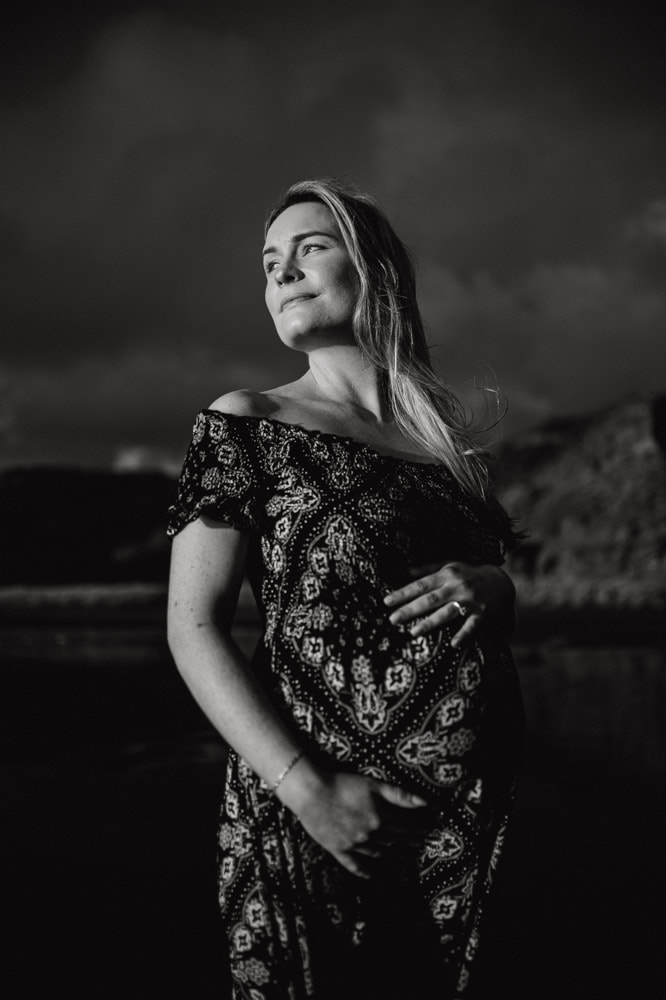 black and white portrait photo of pregnant model for commercial photoshoot in New Zealand